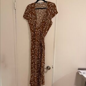 Elegant Brown Floral Maxi Dress
